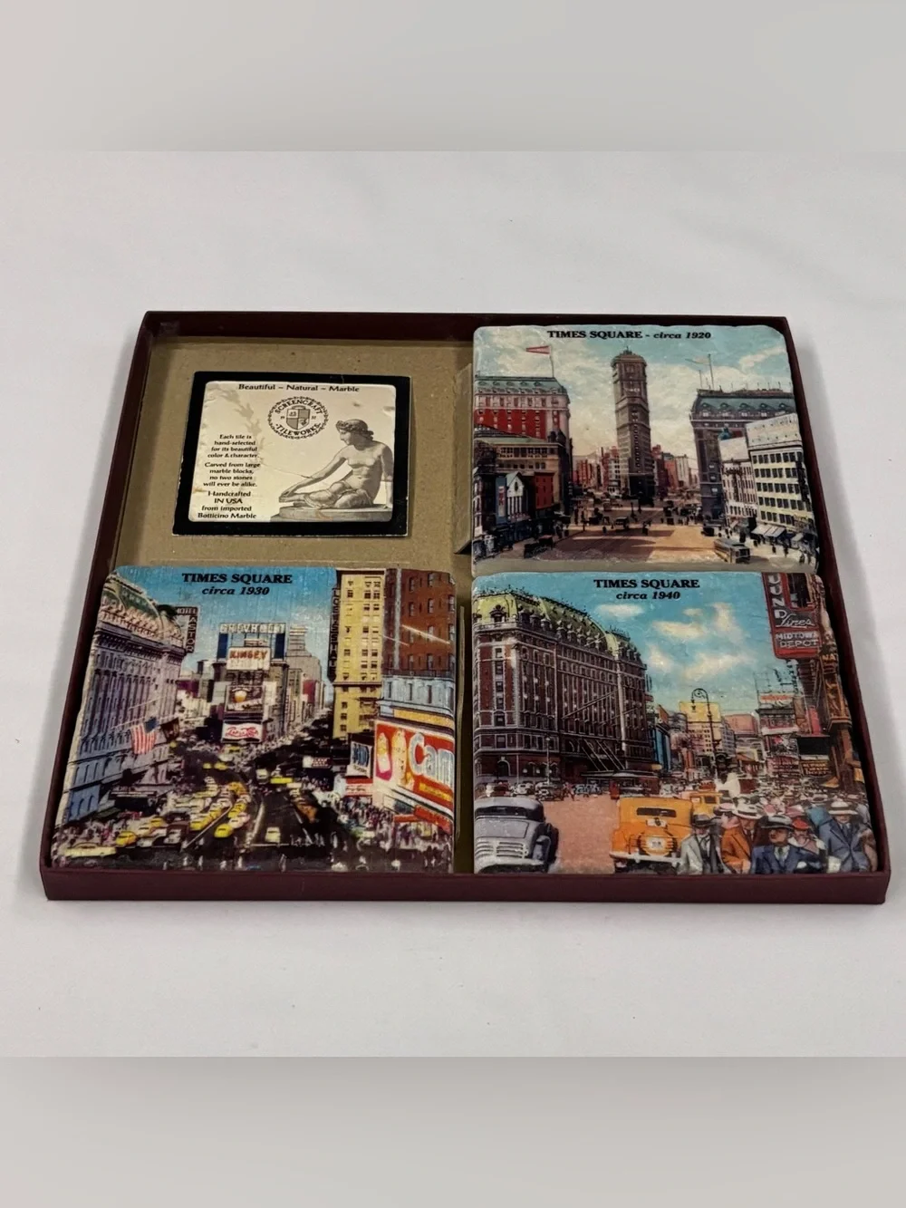 Vintage New York City Times Square Marble Coasters Set Screencraft Tileworks